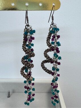 Bombay Electric - Ruby, Emerald and Pearl Twist Dangle Earrings